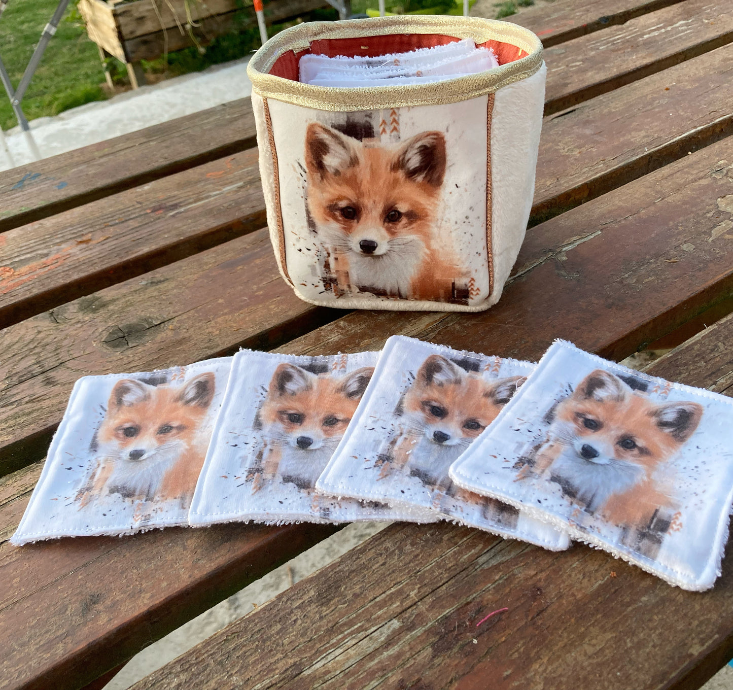 Cassoliv panneau tissu Renard de 12 ou 24 carrés de 12x12cm pour lingettes lavables