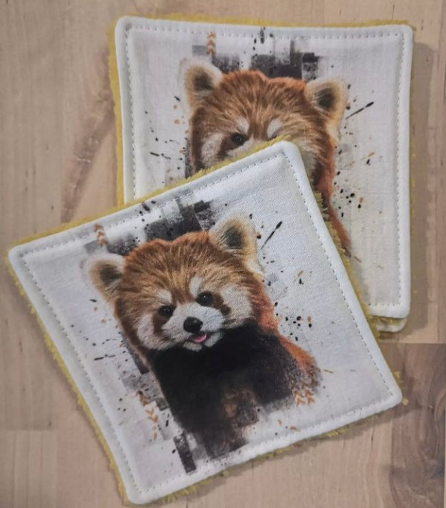 Cassoliv panneau tissu Panda Roux de 12 ou 24 carrés de 12x12cm pour lingettes lavables