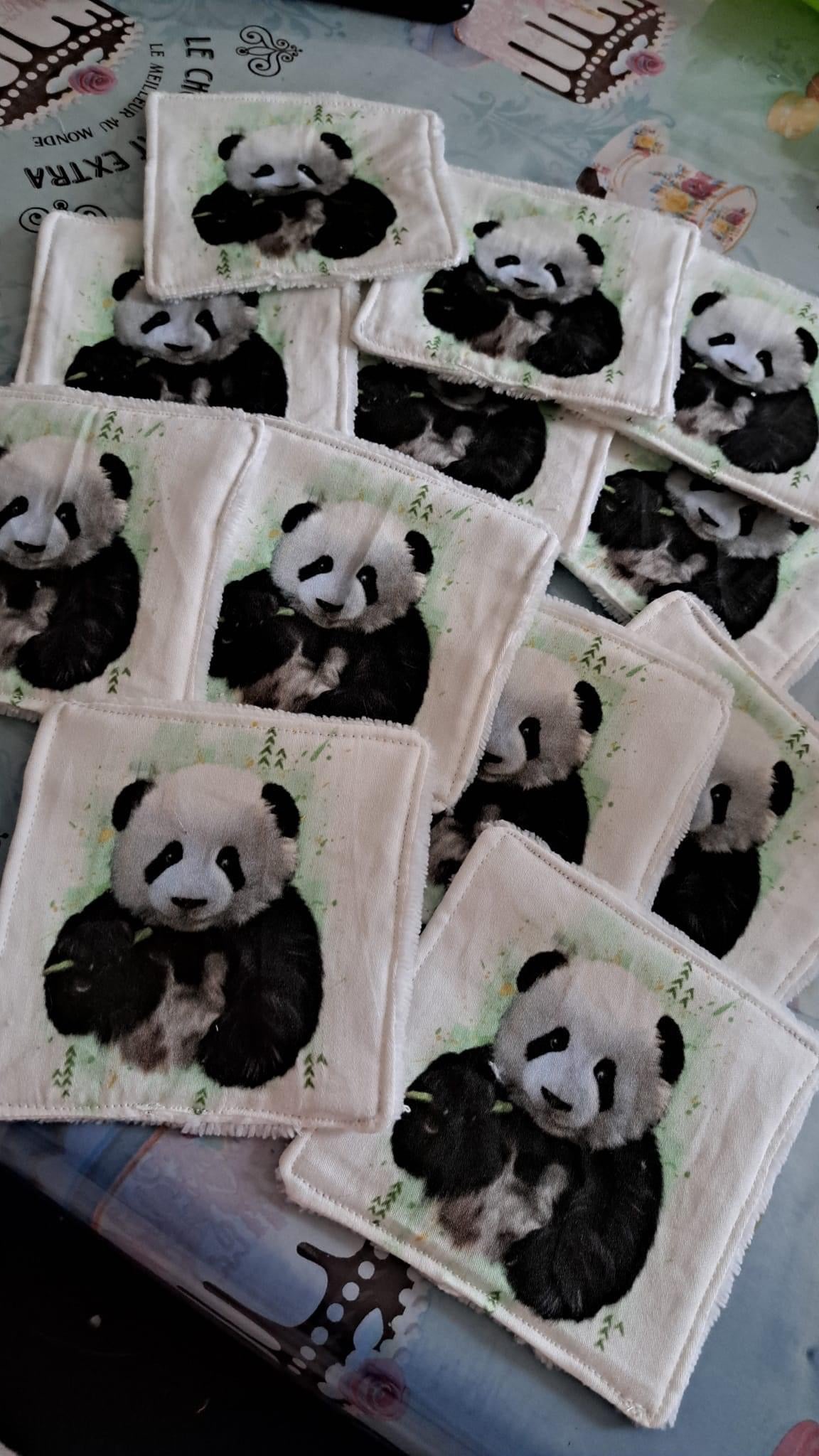 Cassoliv panneau tissu Panda de 12 ou 24 carrés de 12x12cm pour lingettes lavables