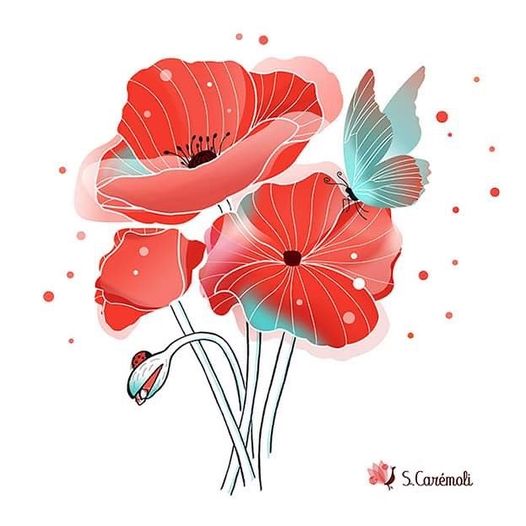 Cassoliv coupon tissu Fleur Coquelicot en velours ras 410g/m2
