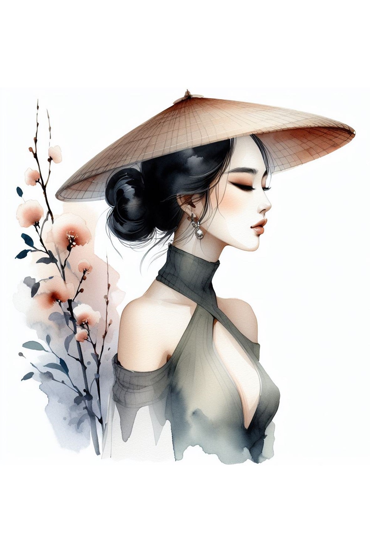 Cassoliv coupon tissu Femme japonaise en simili cuir 22x22cm