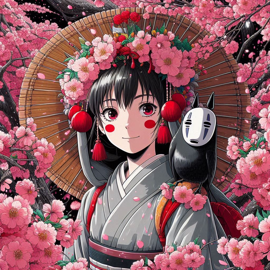 Cassoliv coupon tissu fille en kimono sur fond de fleurs mangas en velours ras 410g/m2