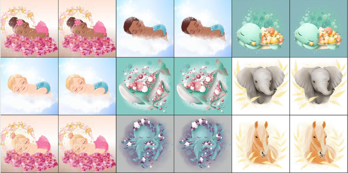 Cassoliv panneau tissu 18 carrés de 12x12cm pour jeu de memory ou lingettes lavables V2