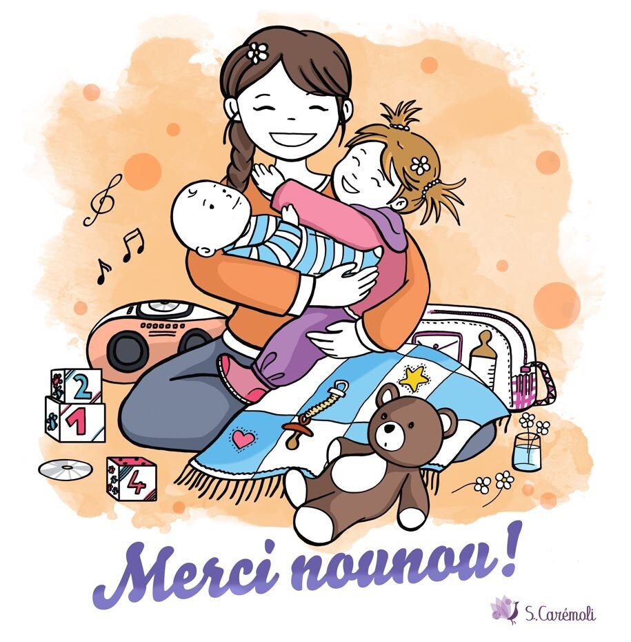 Cassoliv coupon tissu Merci Nounou en simili cuir 22x22cm