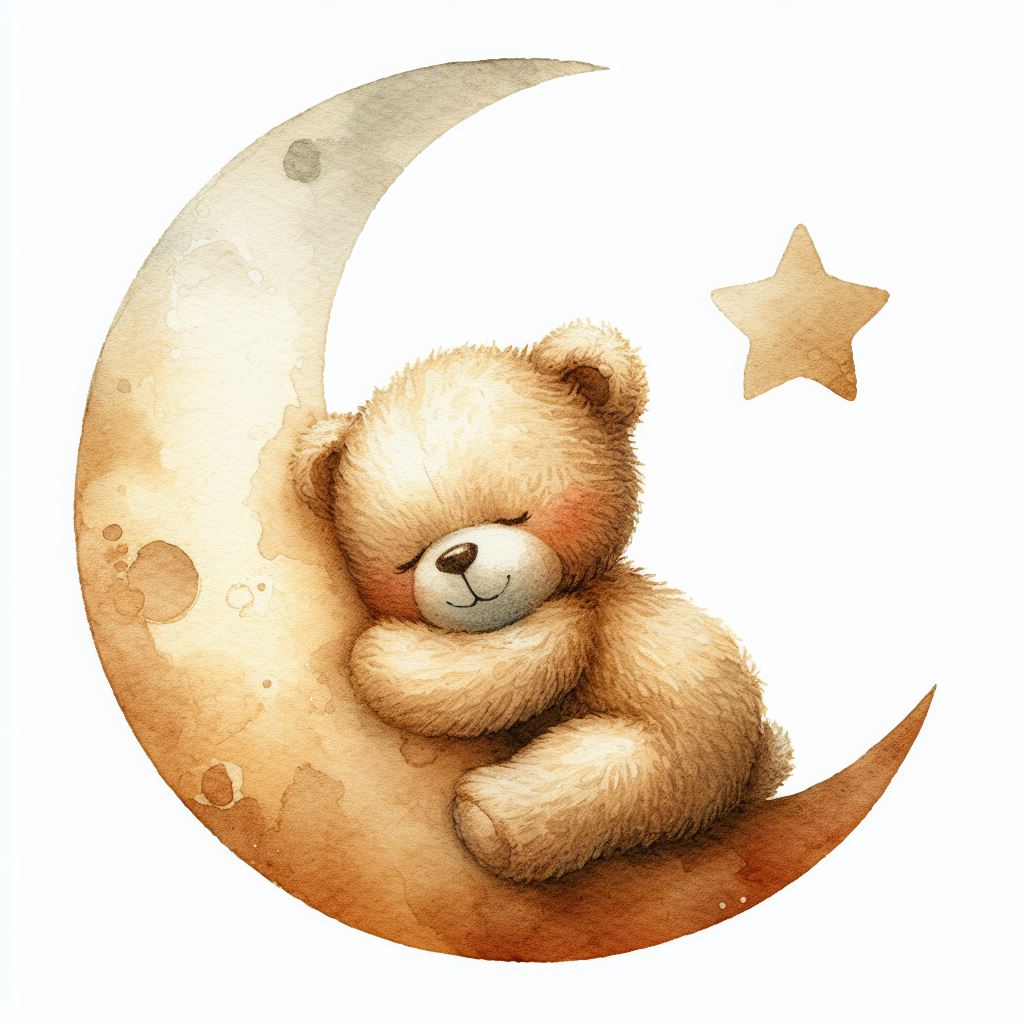 Cassoliv coupon tissu Nounours sur lune en velours ras 410g/m2