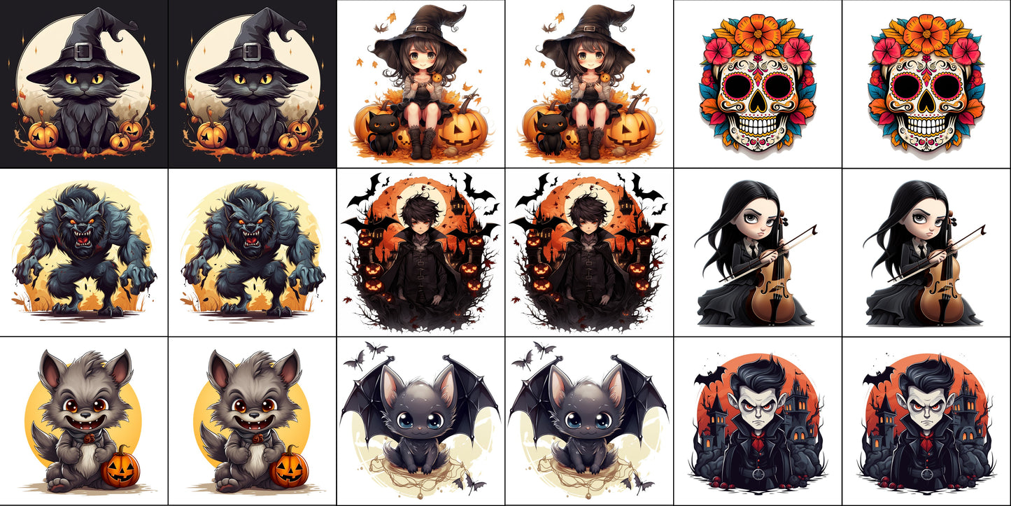 Cassoliv panneau tissu 18 carrés de 12x12cm pour jeu de memory ou lingettes lavables Halloween