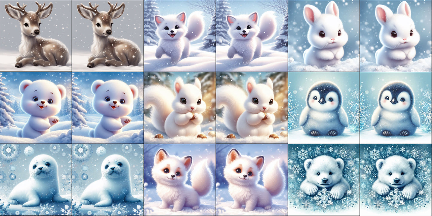 Cassoliv panneau tissu 18 carrés de 12x12cm pour jeu de memory ou lingettes lavables Animaux de la banquise