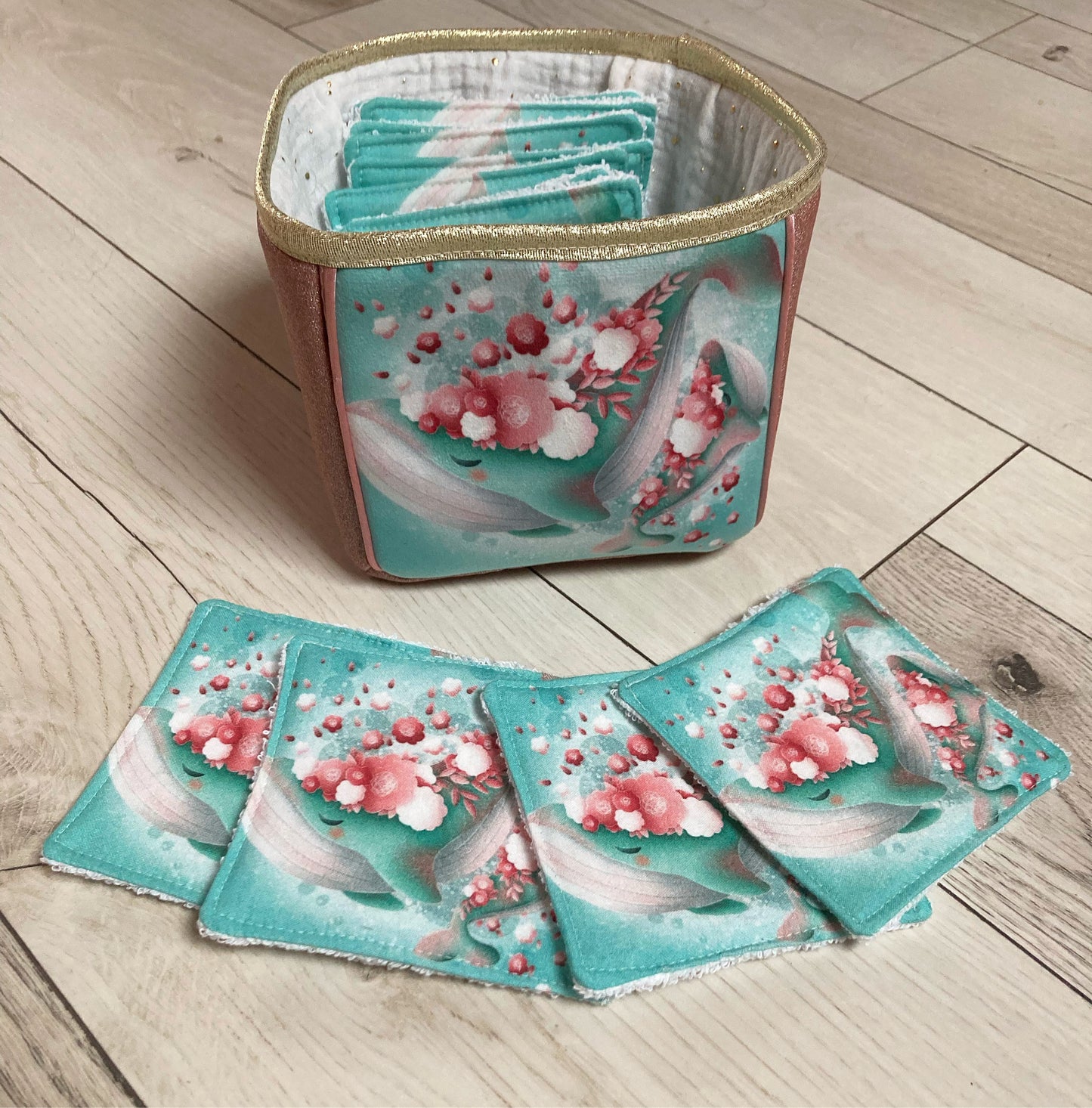 Cassoliv panneau tissu Baleine de 12 ou 24 carrés de 12x12cm pour lingettes lavables