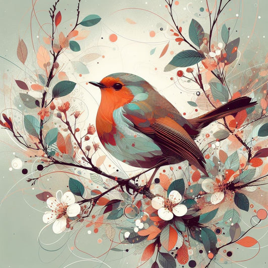 Cassoliv coupon tissu Oiseau Rouge-Gorge en velours ras 410g/m2