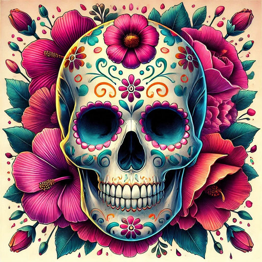 Cassoliv coupon tissu tête de mort mexicaine calaveras en velours ras 410g/m2