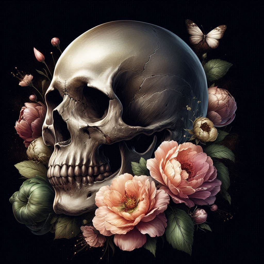 Cassoliv coupon tissu crâne fleurs en velours ras 410g/m2